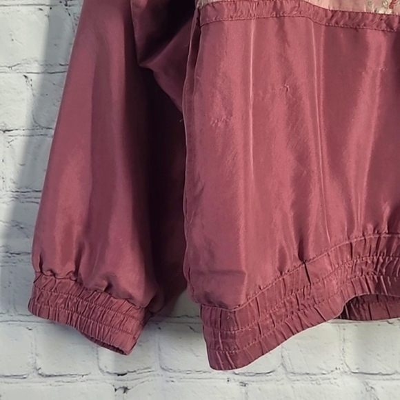 Vintage 90s Silk Exchange 100% Silk Floral Blush Pink Full Zip Jacket Womens  XL - Picture 6 of 17